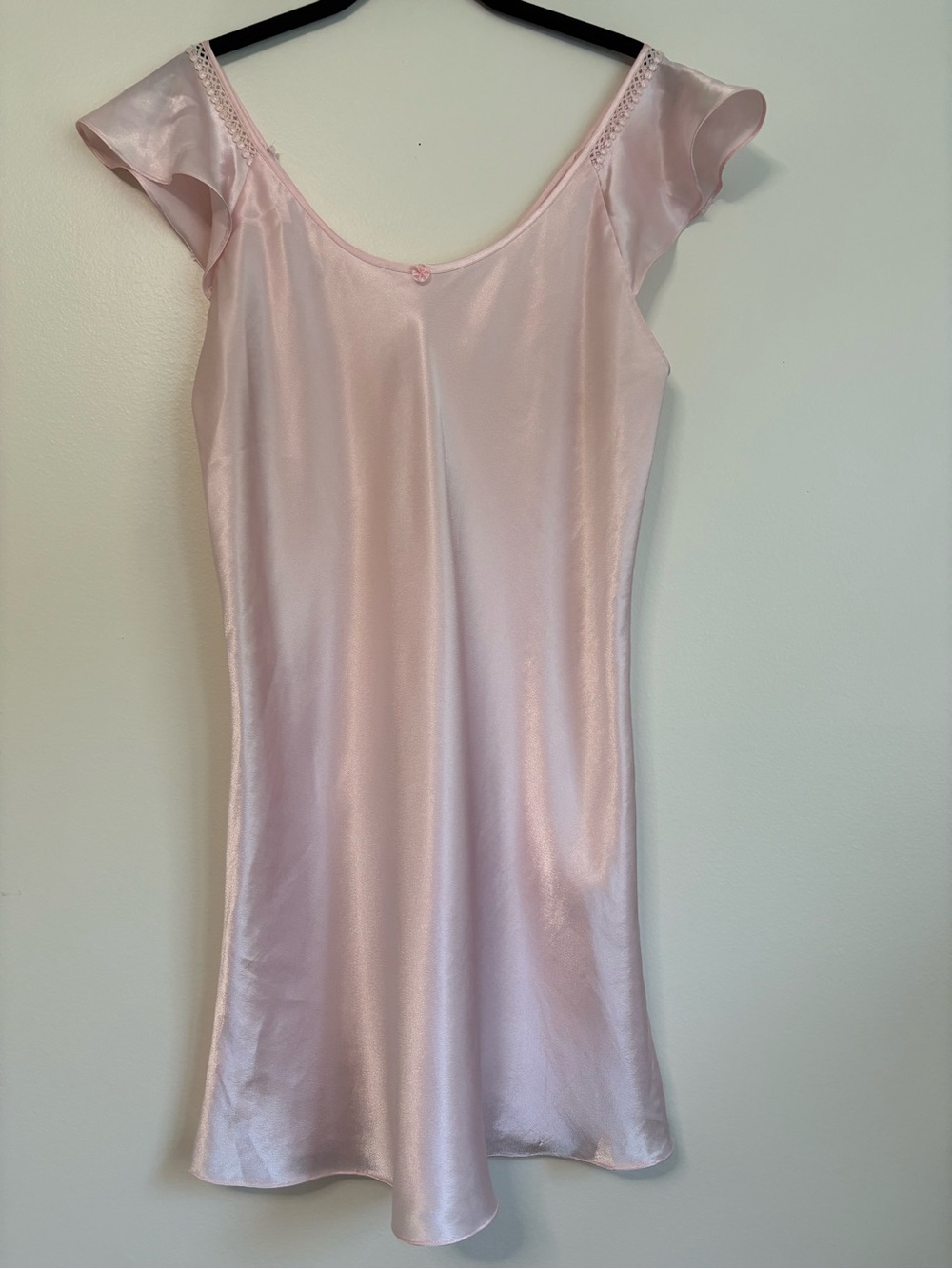 VTG Oscar de la Renta Pink Label Light Pink Satin Slip Chemise Flutter Sleeves M